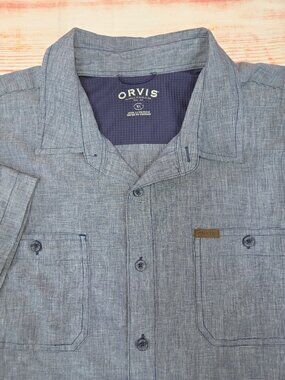Orvis Classic Collection Short Sleeve Blue Shirt Size XL
